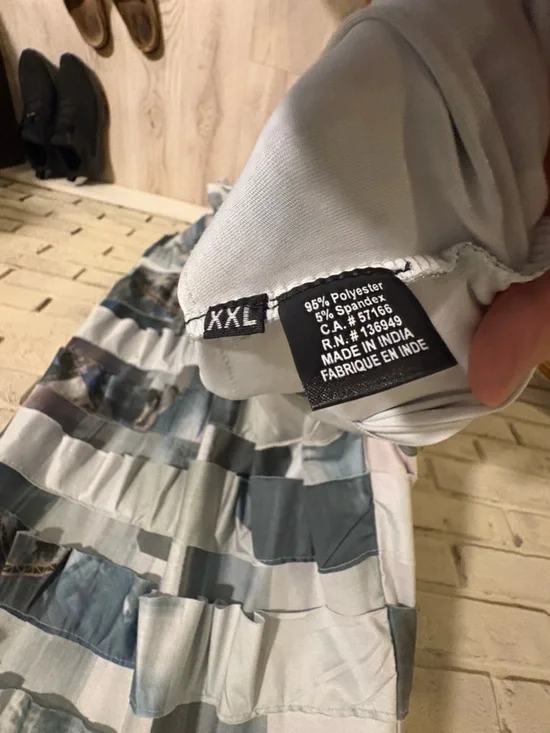 TANGO MANGO XXL Sleeveless Ruffle Stripe Dress in moody greens/grays EUC - Picture 5 of 5